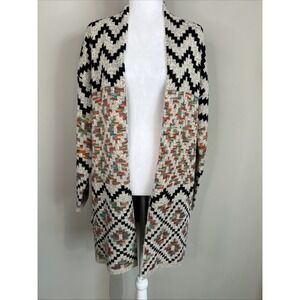 Debut Cardigan Sweater Womens Large Open Front Longline‎ Aztec Knit Boho Indie